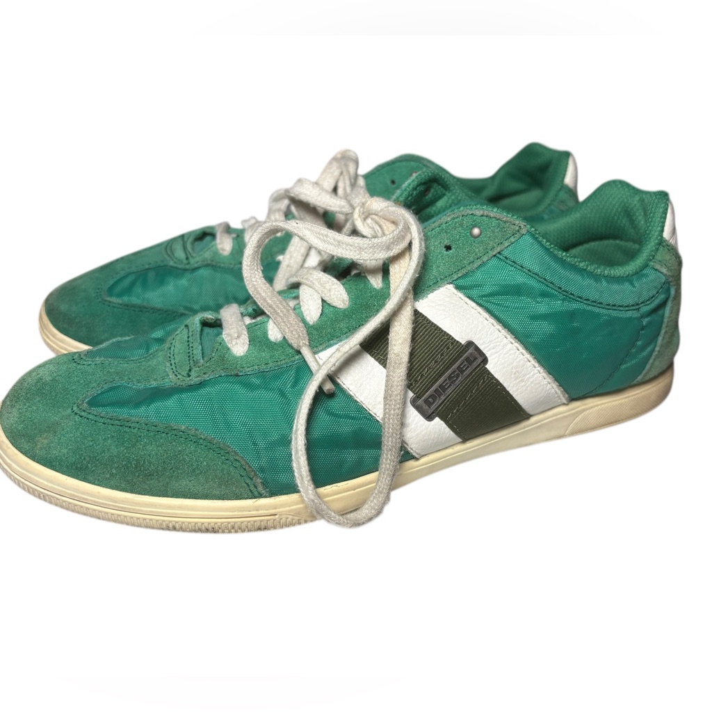 Vintage Diesel Men's Lounge Sneakers Green White 7.5 Y2k